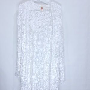 Vintage Marigold crochet white knit floral open front cardigan